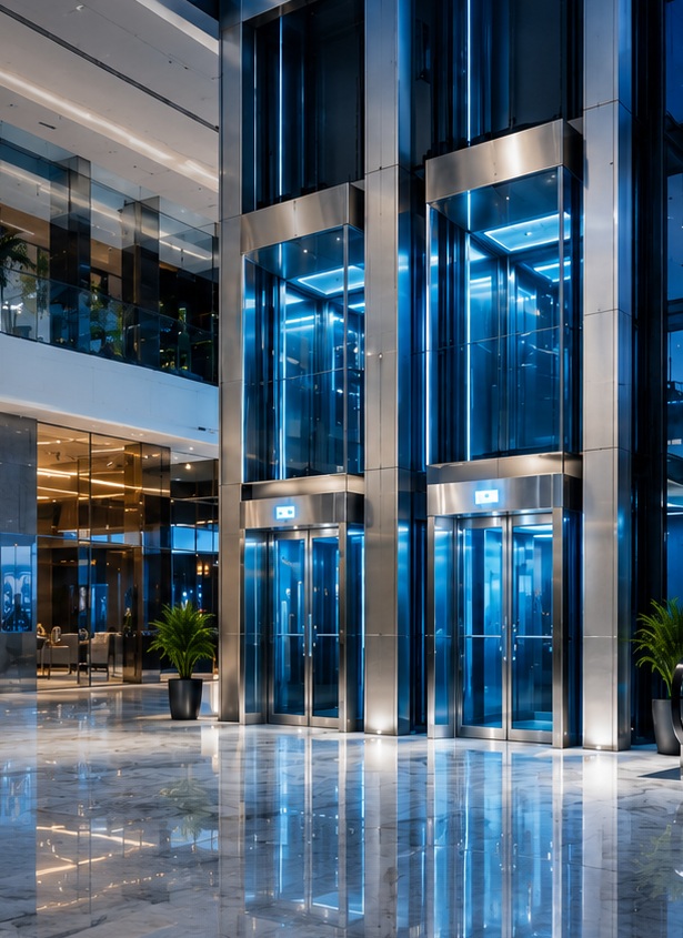 Commercial passenger elevator lobby