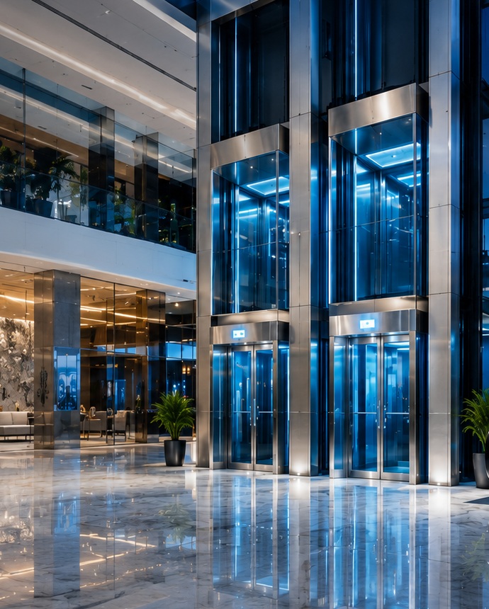 Premium elevator lobby with modern passenger elevators